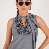 Cutwork yoke tie dress - Western Era Dresses for women
