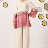 Dawn Ivory & Rose Ombre Tunic with Wide - Leg Pants Co - Ord Set - Western Era Co - ord set for women