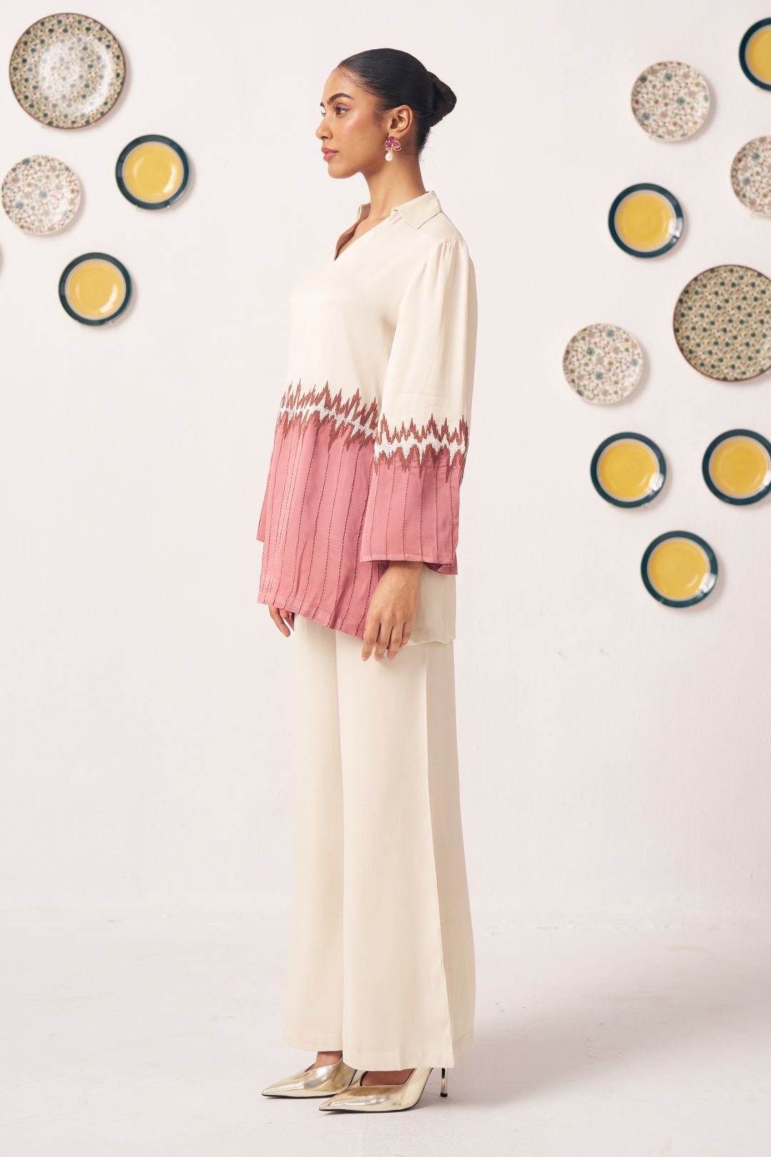 Dawn Ivory & Rose Ombre Tunic with Wide - Leg Pants Co - Ord Set - Western Era Co - ord set for women