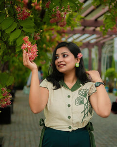 Dori Embroidered Green Linen Top
