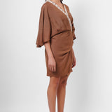 Dori Embroidery Wrap Around Brown Dress - Western Era Dresses for women