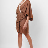 Dori Embroidery Wrap Around Brown Dress - Western Era Dresses for women