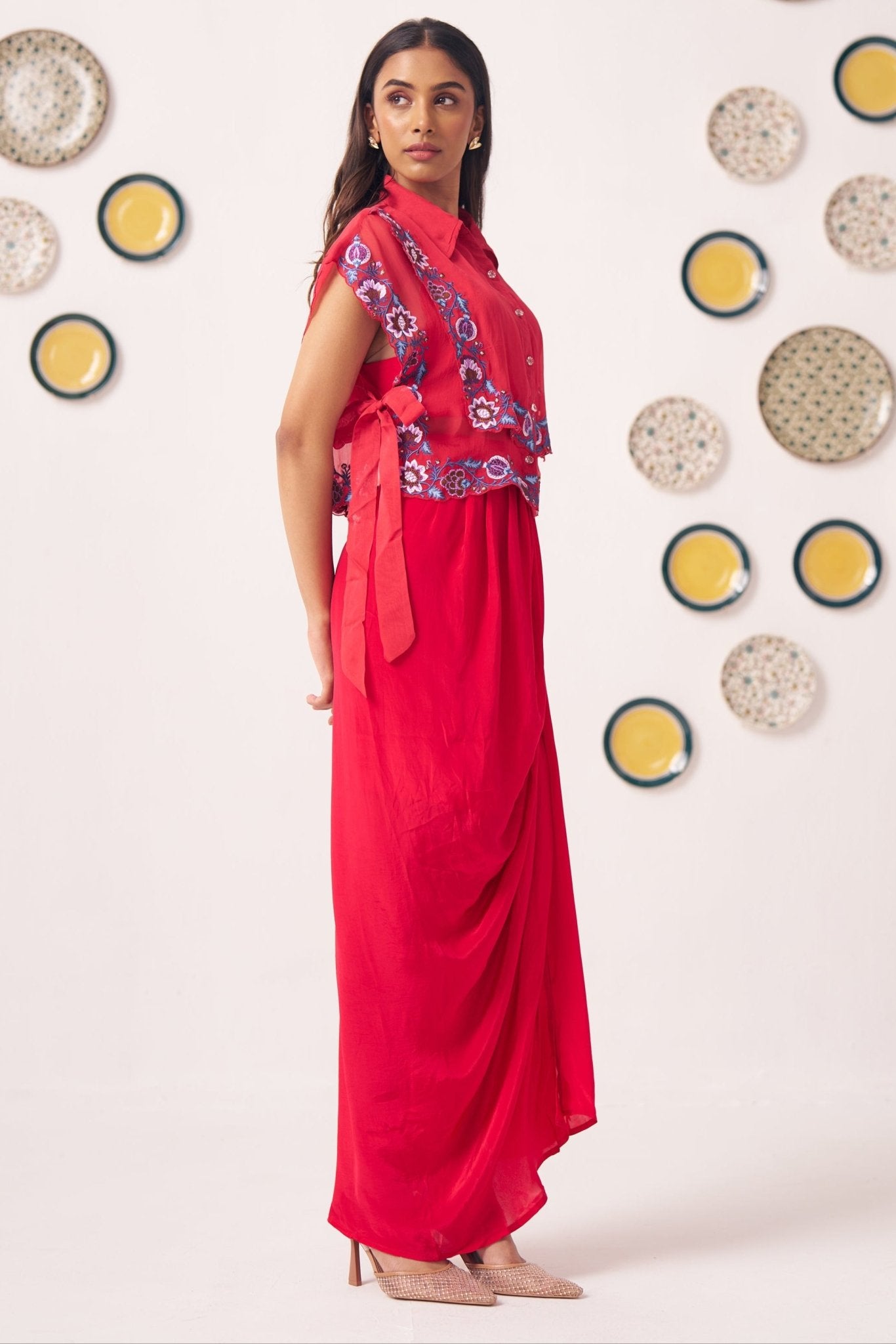 Double Layered Embroidered Top and Draped Skirt Set - Western Era Co - ord set for women
