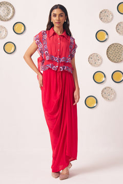 Double Layered Embroidered Top and Draped Skirt Set - Western Era Co - ord set for women