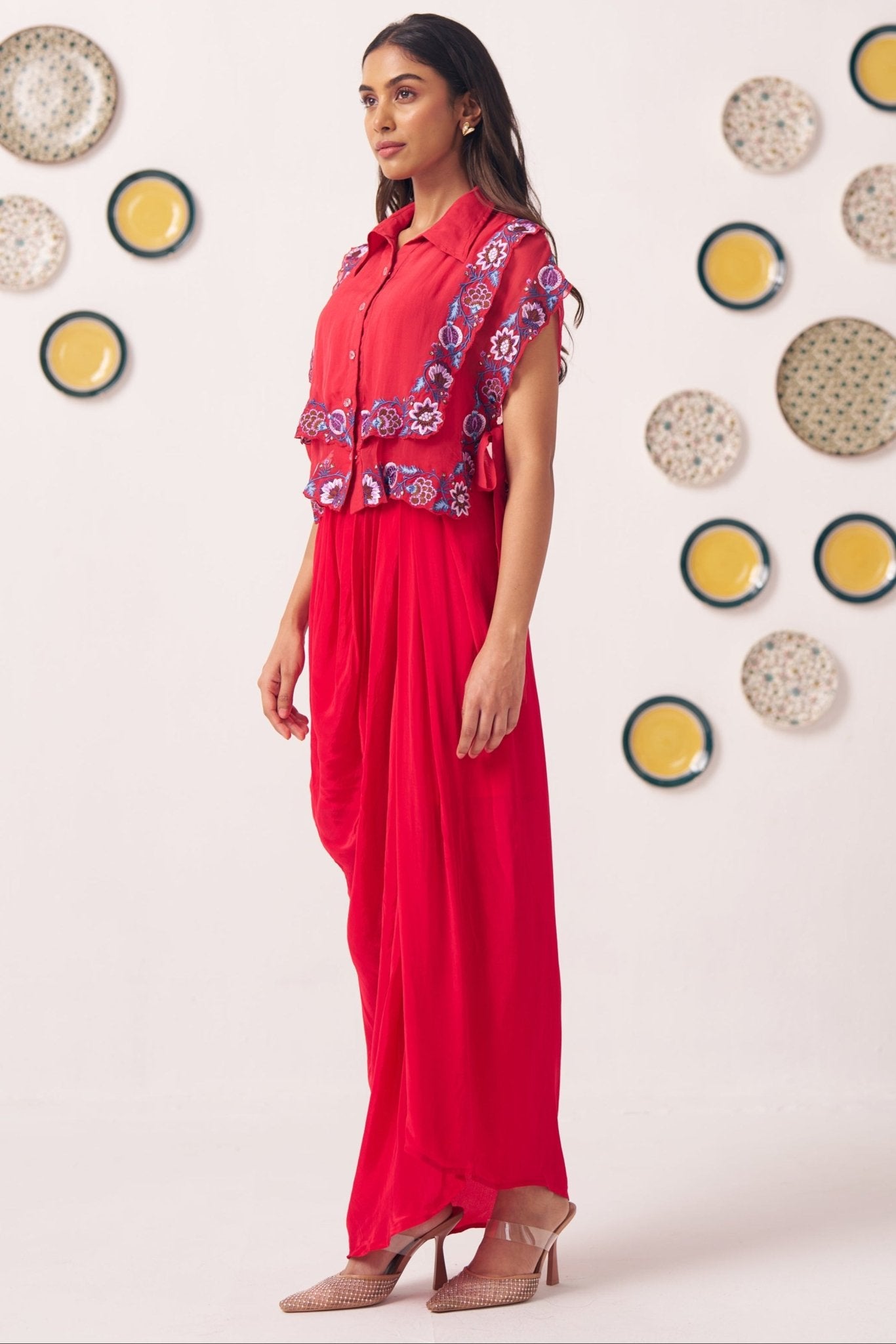 Double Layered Embroidered Top and Draped Skirt Set - Western Era Co - ord set for women