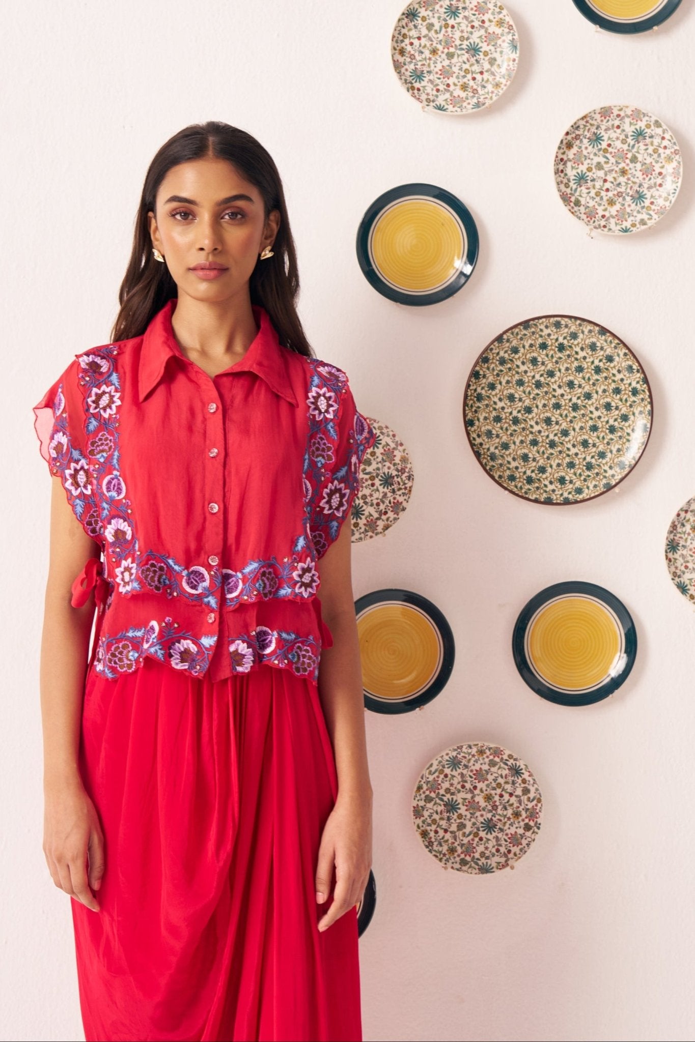 Double Layered Embroidered Top and Draped Skirt Set - Western Era Co - ord set for women