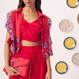 Double Layered Embroidered Top and Draped Skirt Set - Western Era Co - ord set for women