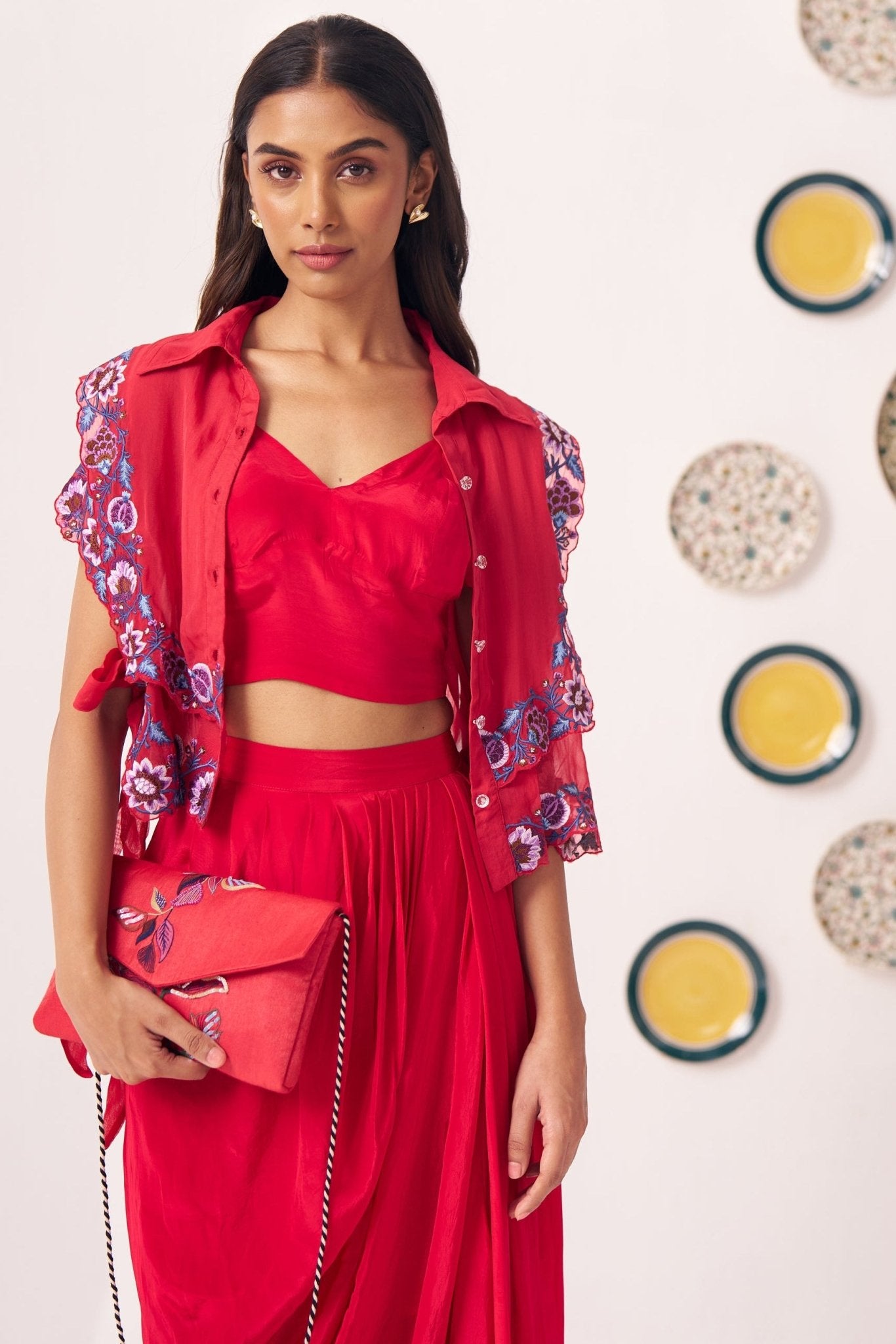 Double Layered Embroidered Top and Draped Skirt Set - Western Era Co - ord set for women