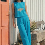 Dragonfly Embroidered Top with Side Button Styling Co - ord Set - Western Era Co - ord set for women