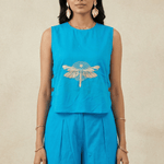 Dragonfly Embroidered Top with Side Button Styling Co - ord Set - Western Era Co - ord set for women