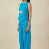 Dragonfly Embroidered Top with Side Button Styling Co - ord Set - Western Era Co - ord set for women