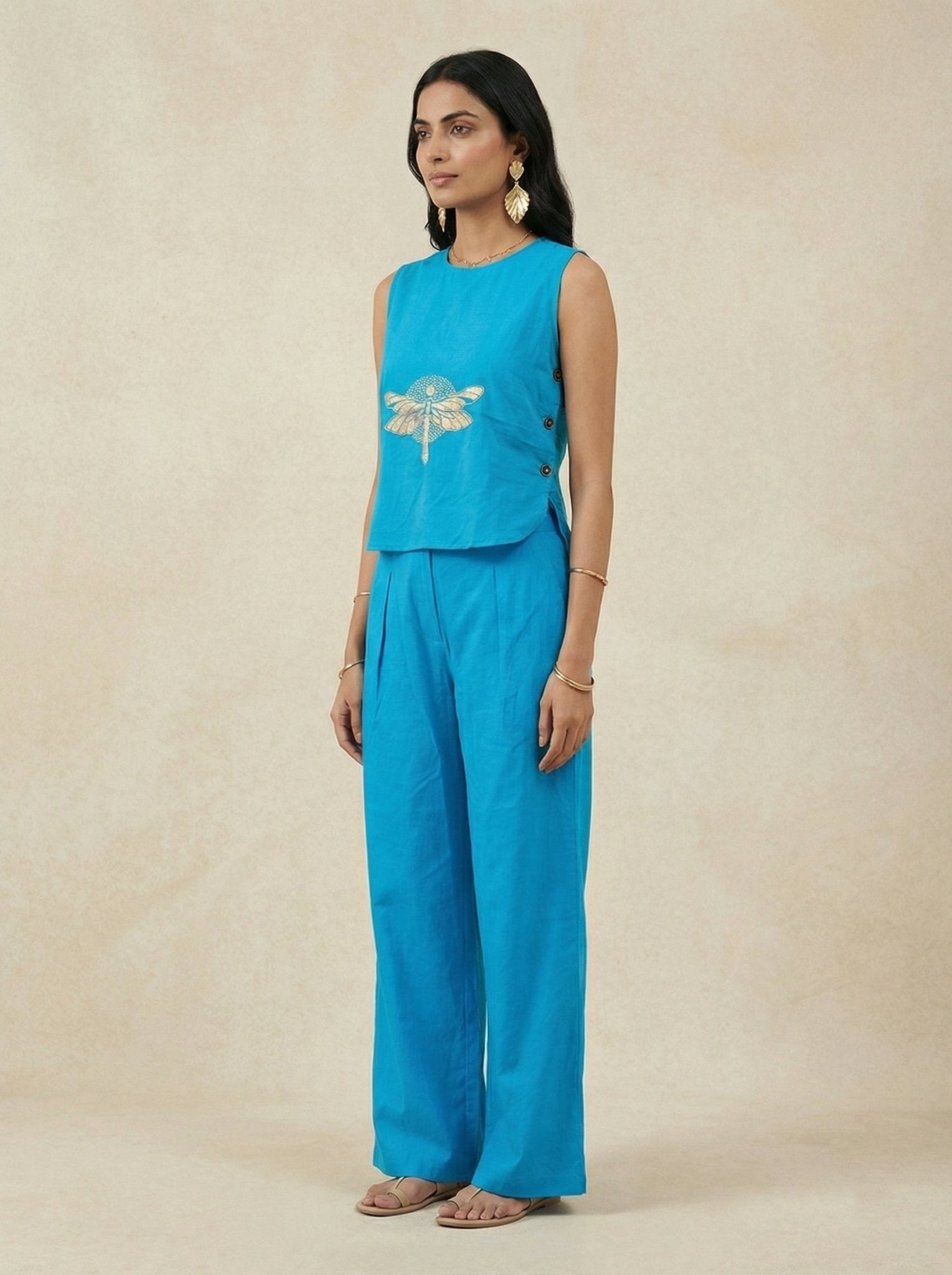 Dragonfly Embroidered Top with Side Button Styling - Western Era Overtop for women