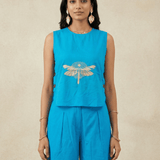 Dragonfly Embroidered Top with Side Button Styling - Western Era Overtop for women