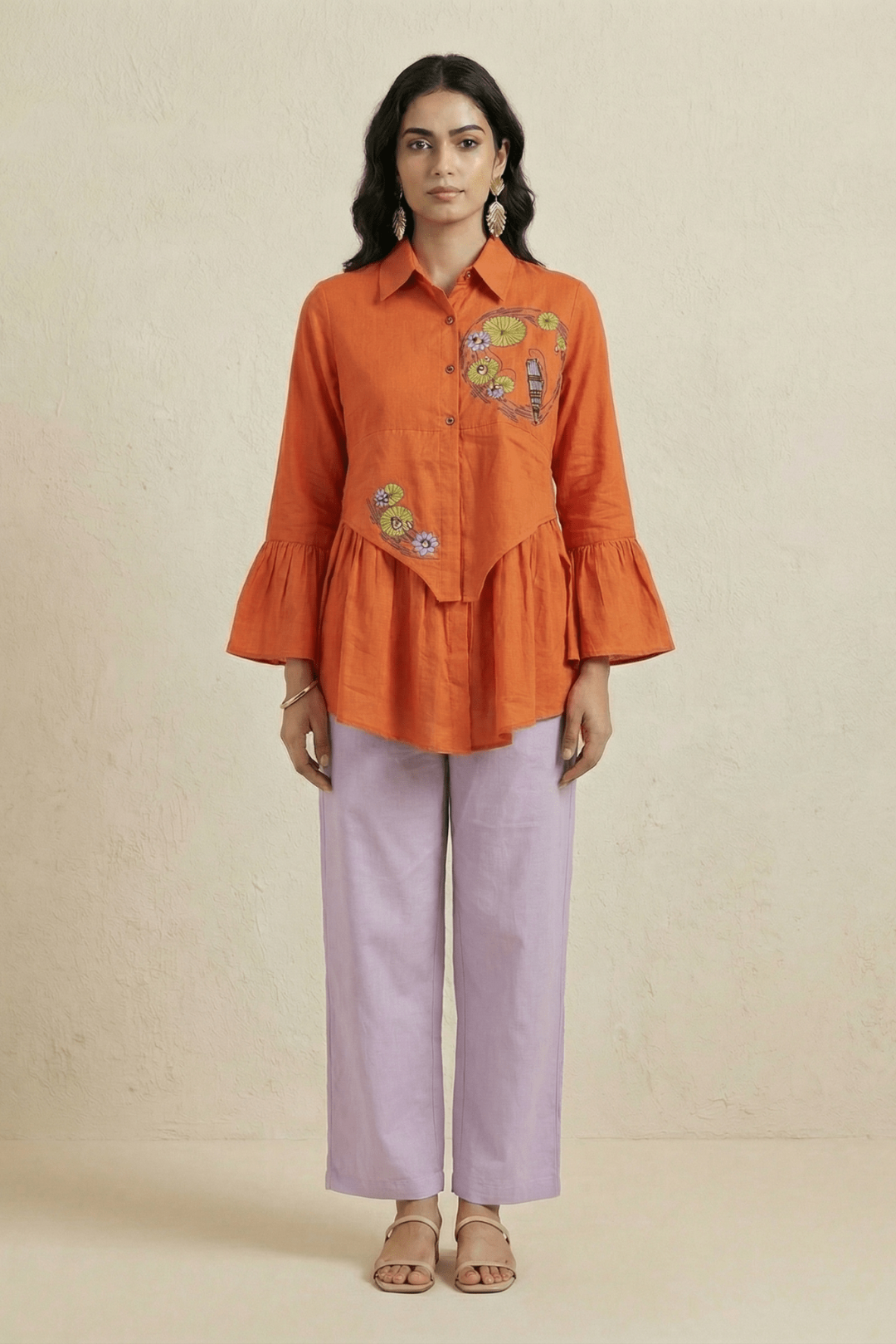 Drift Shirt Front Gathered Panel With Embroidery Co - ord Set - Western Era Co - ord set for women
