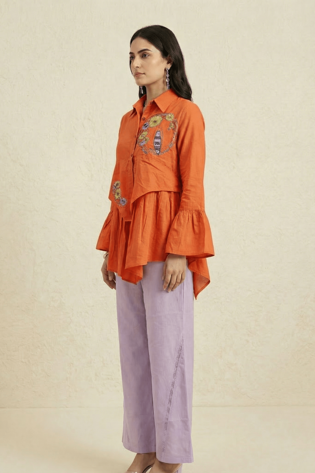 Drift Shirt Front Gathered Panel With Embroidery Co - ord Set - Western Era Co - ord set for women