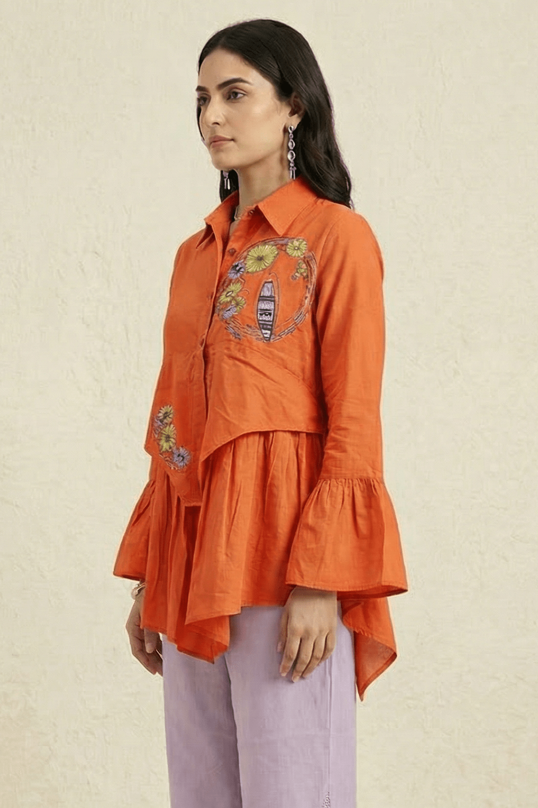 Drift Shirt Front Gathered Panel With Embroidery - Western Era Tops for women
