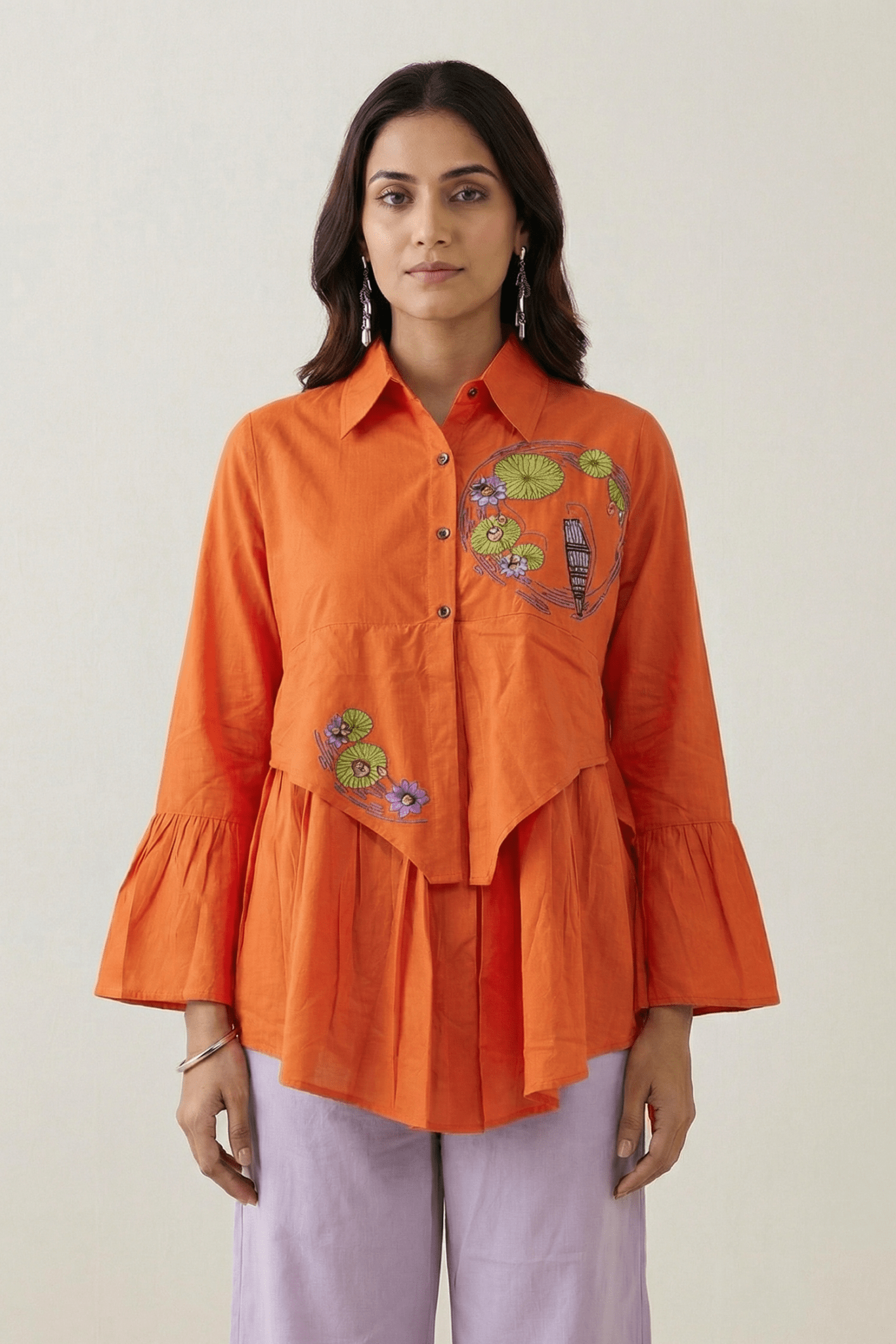 Drift Shirt Front Gathered Panel With Embroidery - Western Era Tops for women