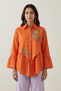 Drift Shirt Front Gathered Panel With Embroidery - Western Era Tops for women