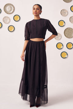 Dusky Allure Black Sheer Crop Top & Maxi Skirt Co-Ord Set