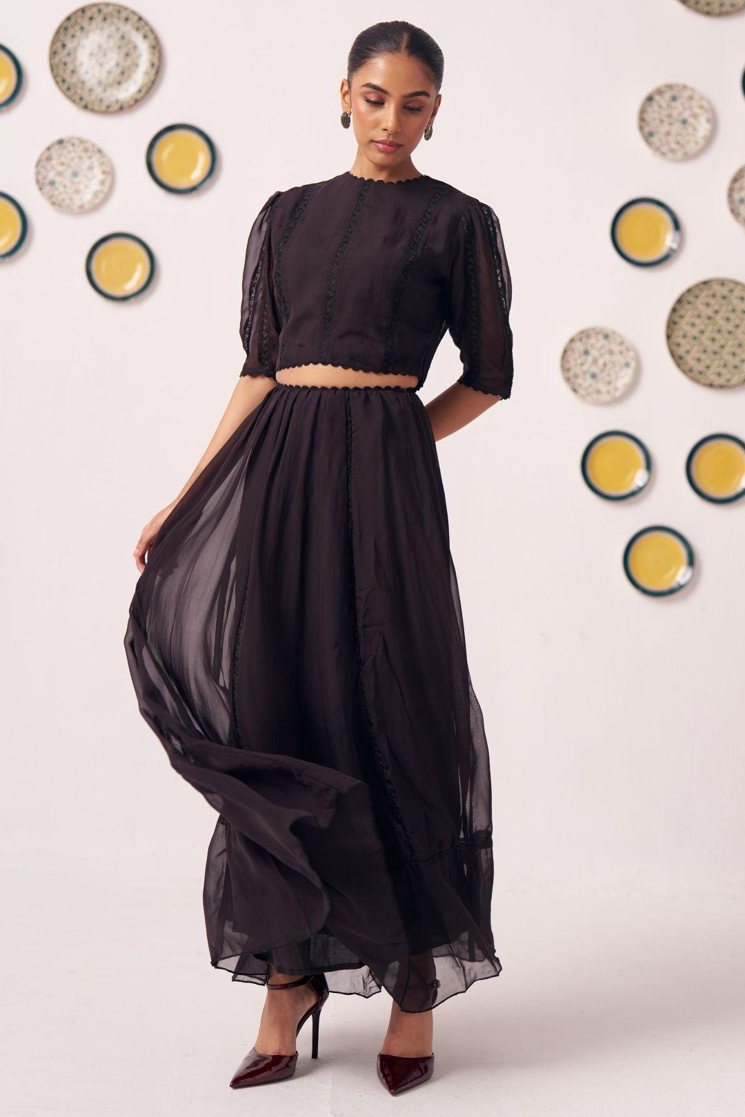 Dusky Allure Black Sheer Crop Top & Maxi Skirt Co - Ord Set - Western Era Co - ord set for women