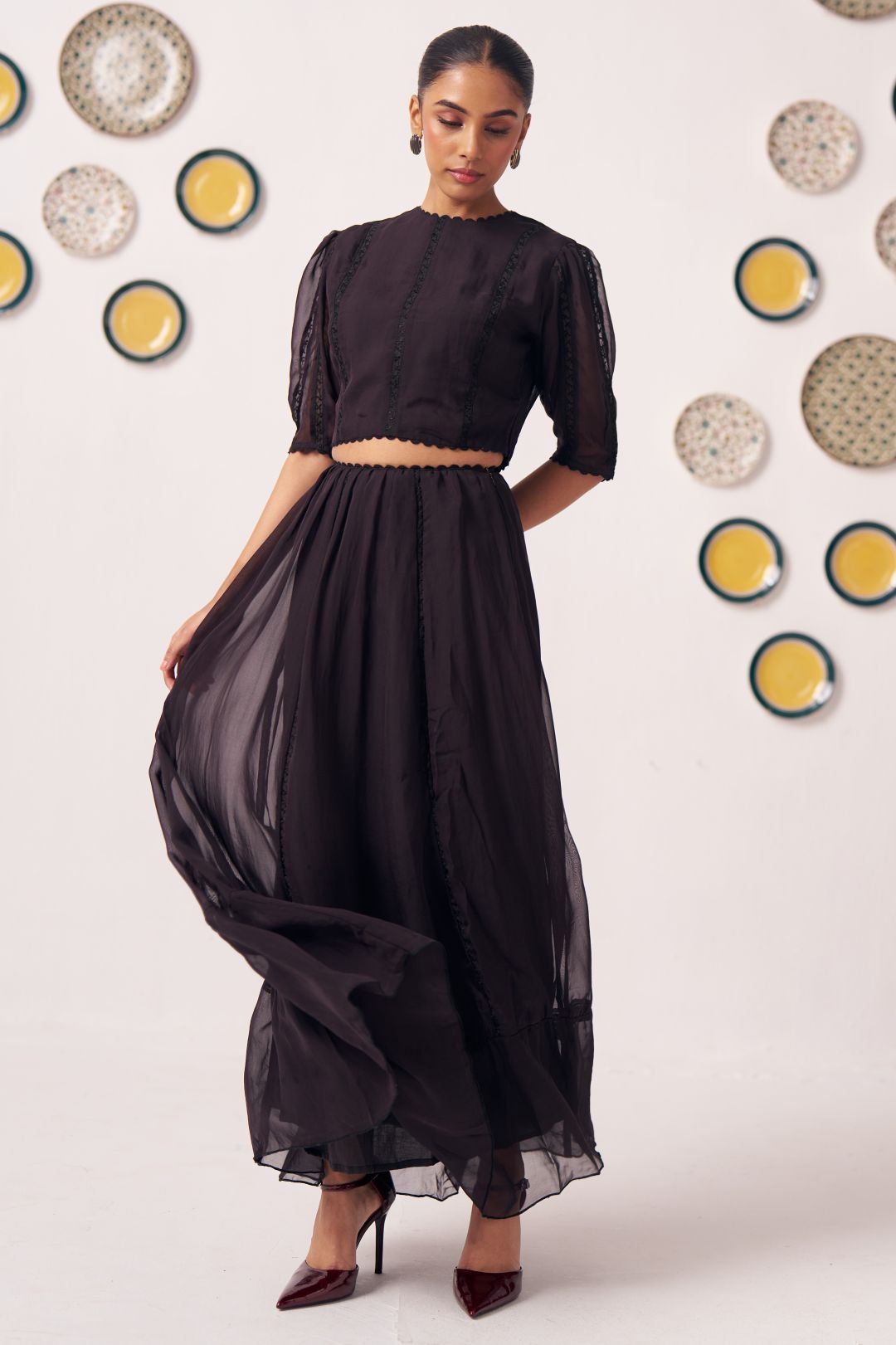 Dusky Allure Black Sheer Crop Top & Maxi Skirt Co - Ord Set - Western Era Co - ord set for women