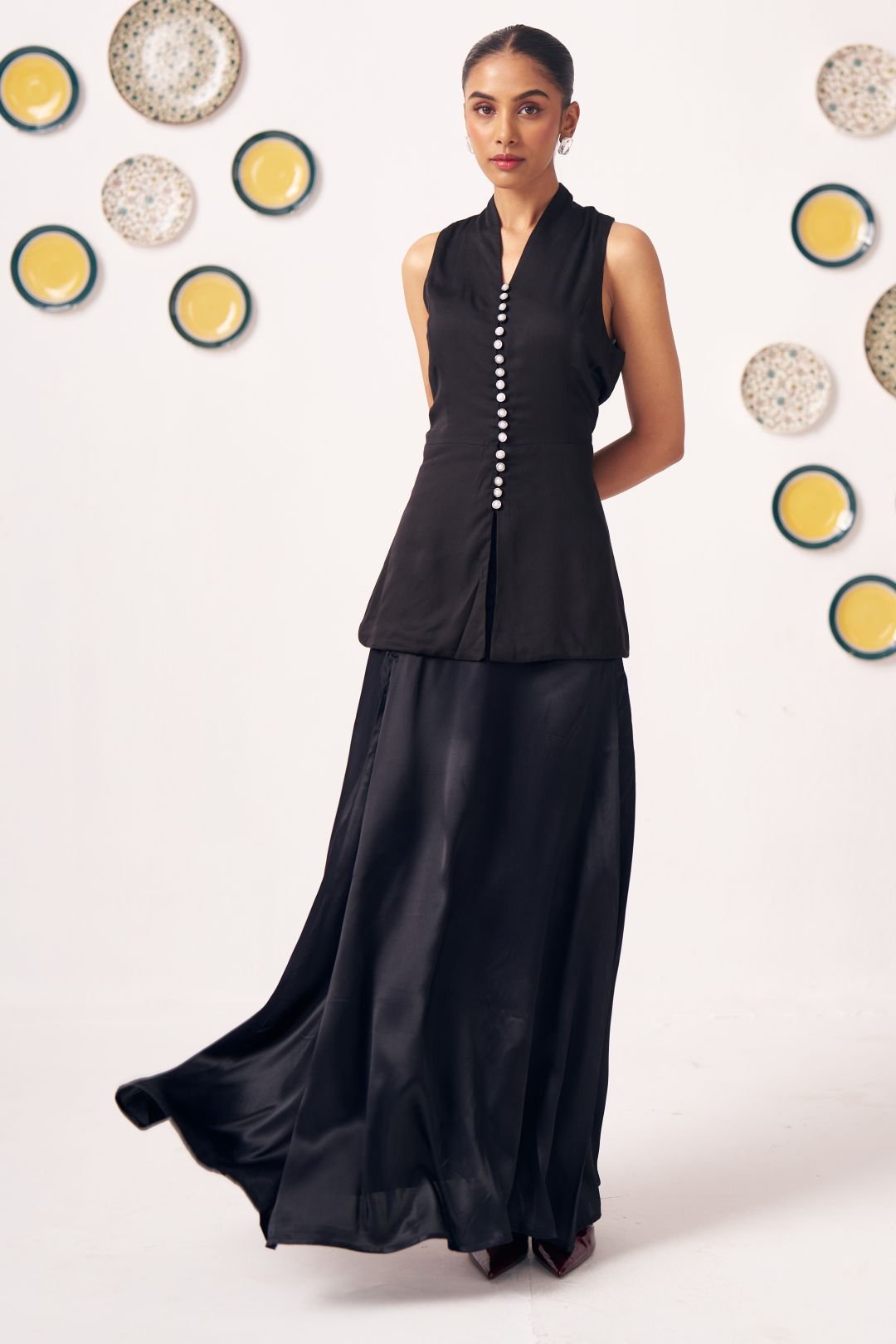 Eerie Black Pearl Button Top & Draped Skirt Set - Western Era Co - ord set for women