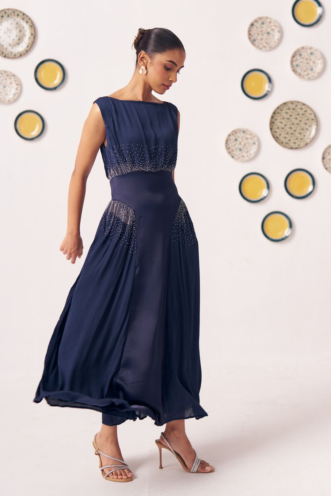 Eira Navy Blue Embellished Maxi Dress – Western Era
