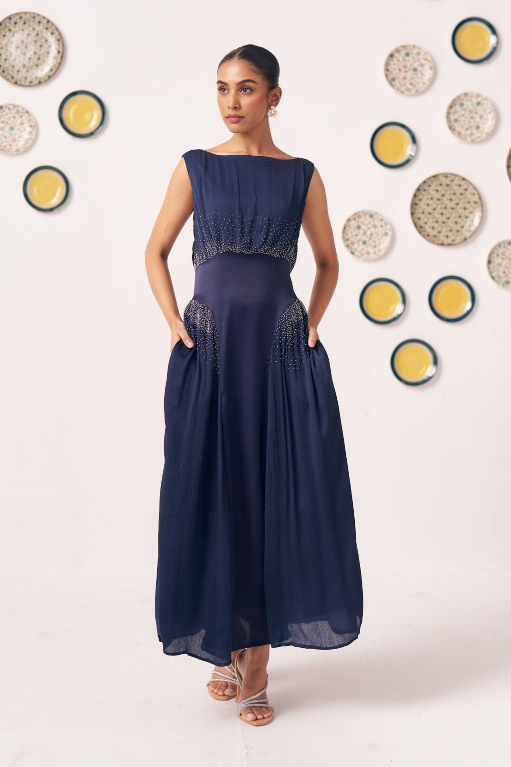 Eira Navy Blue Embellished Maxi Dress Western Era Eira Navy Blue Embellished Maxi Dress Western Era