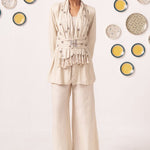 Elara Ivory Embellished Layered Jacket Top & Straight Pants Co - Ord Set - Western Era Co - ord set for women