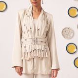 Elara Ivory Embellished Layered Jacket Top & Straight Pants Co - Ord Set - Western Era Co - ord set for women