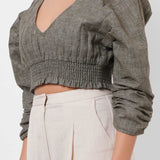 Elasticated Cotton Linen Crop Top - Western Era Tops for women