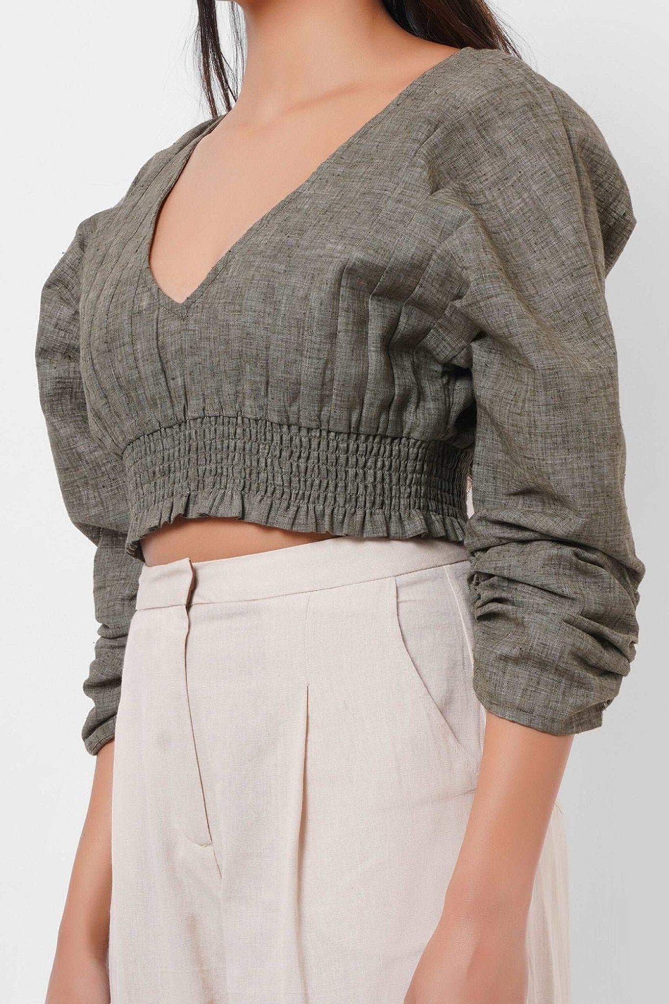 Elasticated Cotton Linen Crop Top - Western Era Tops for women