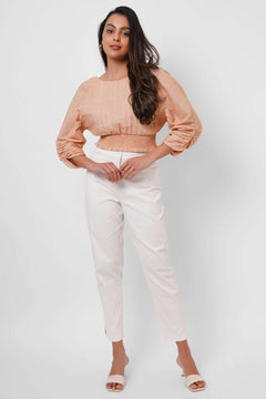 Backless Orange Cotton Linen Crop Top