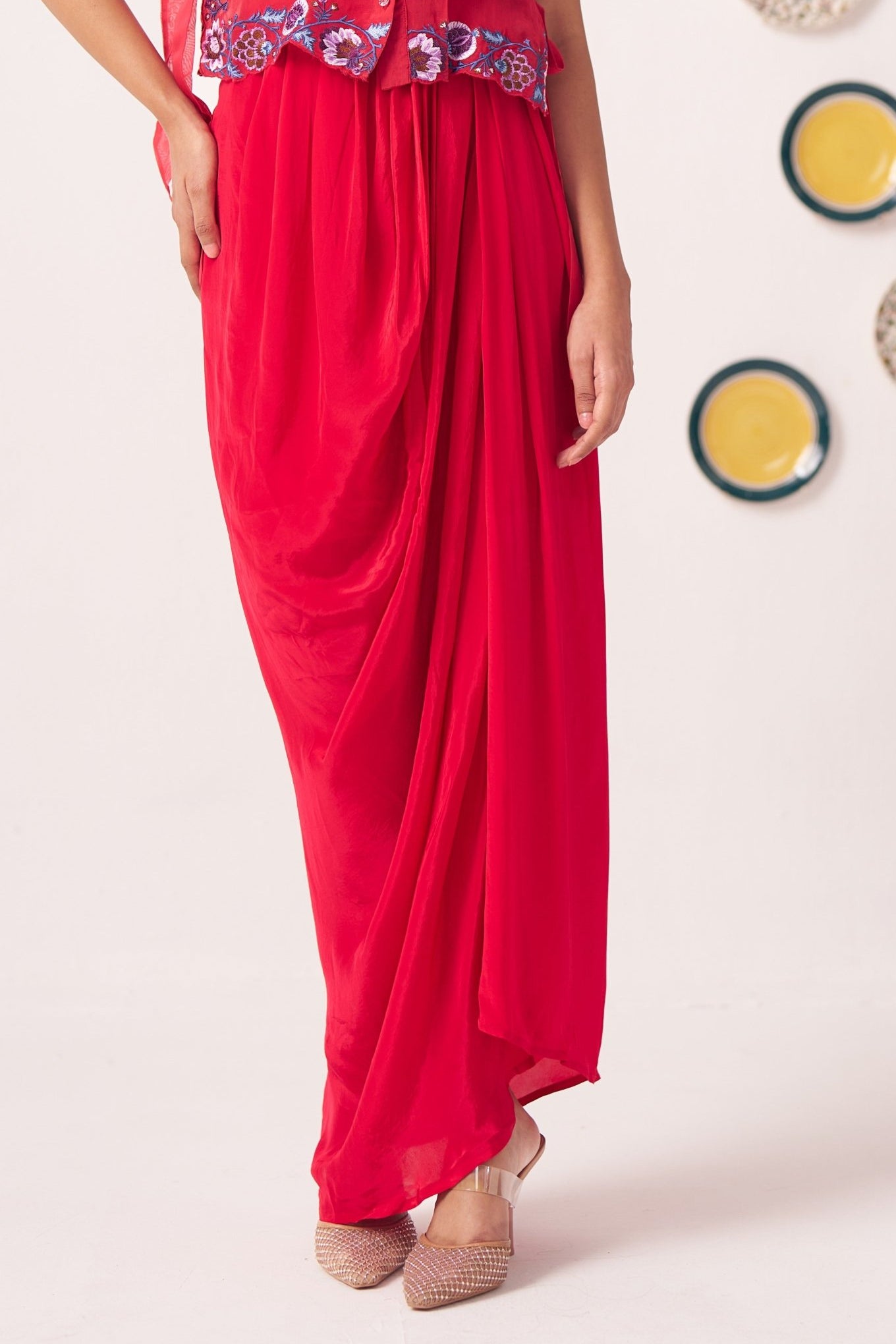 Elenya Red Draped Skirt - Western Era trousers for women