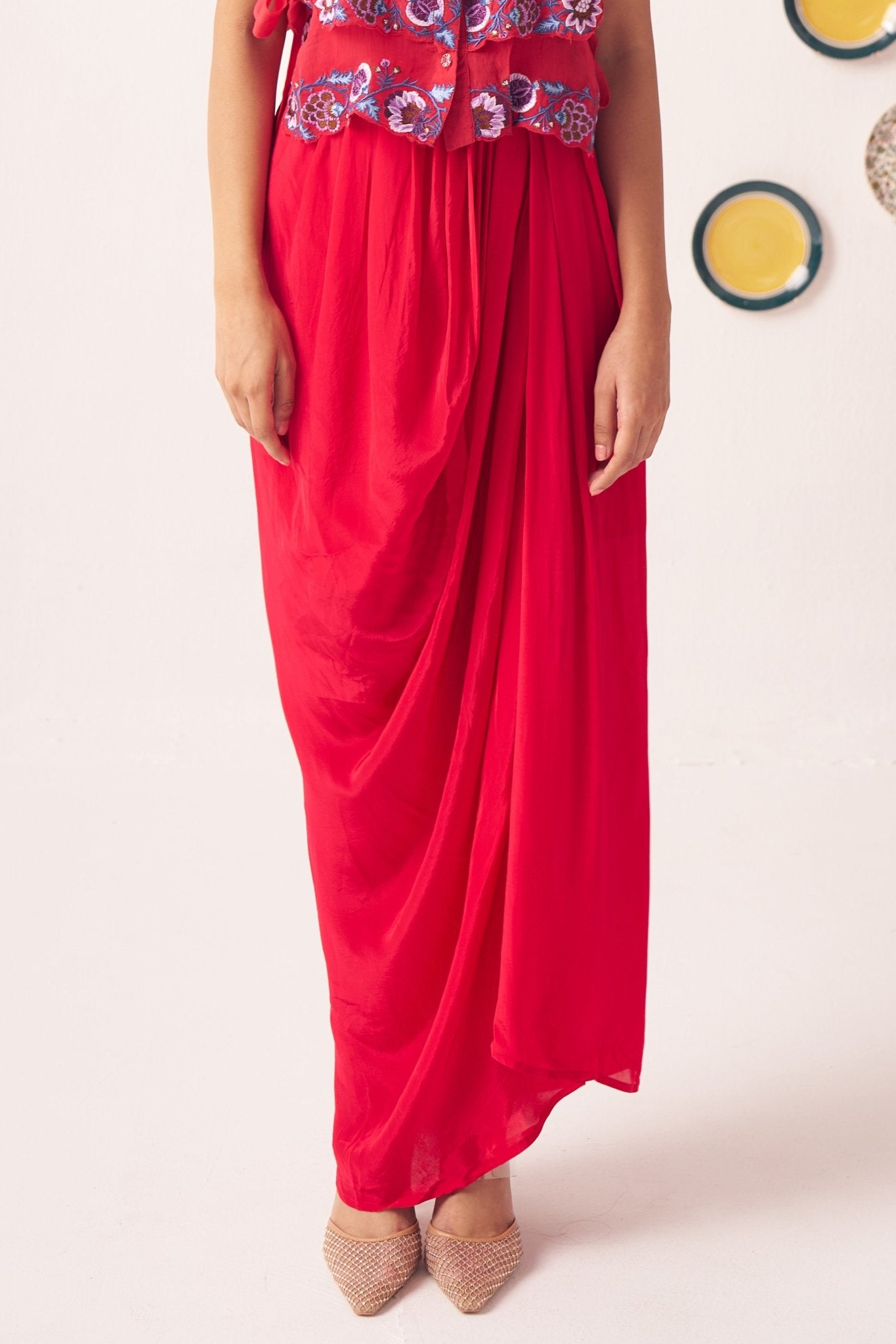 Elenya Red Draped Skirt - Western Era trousers for women