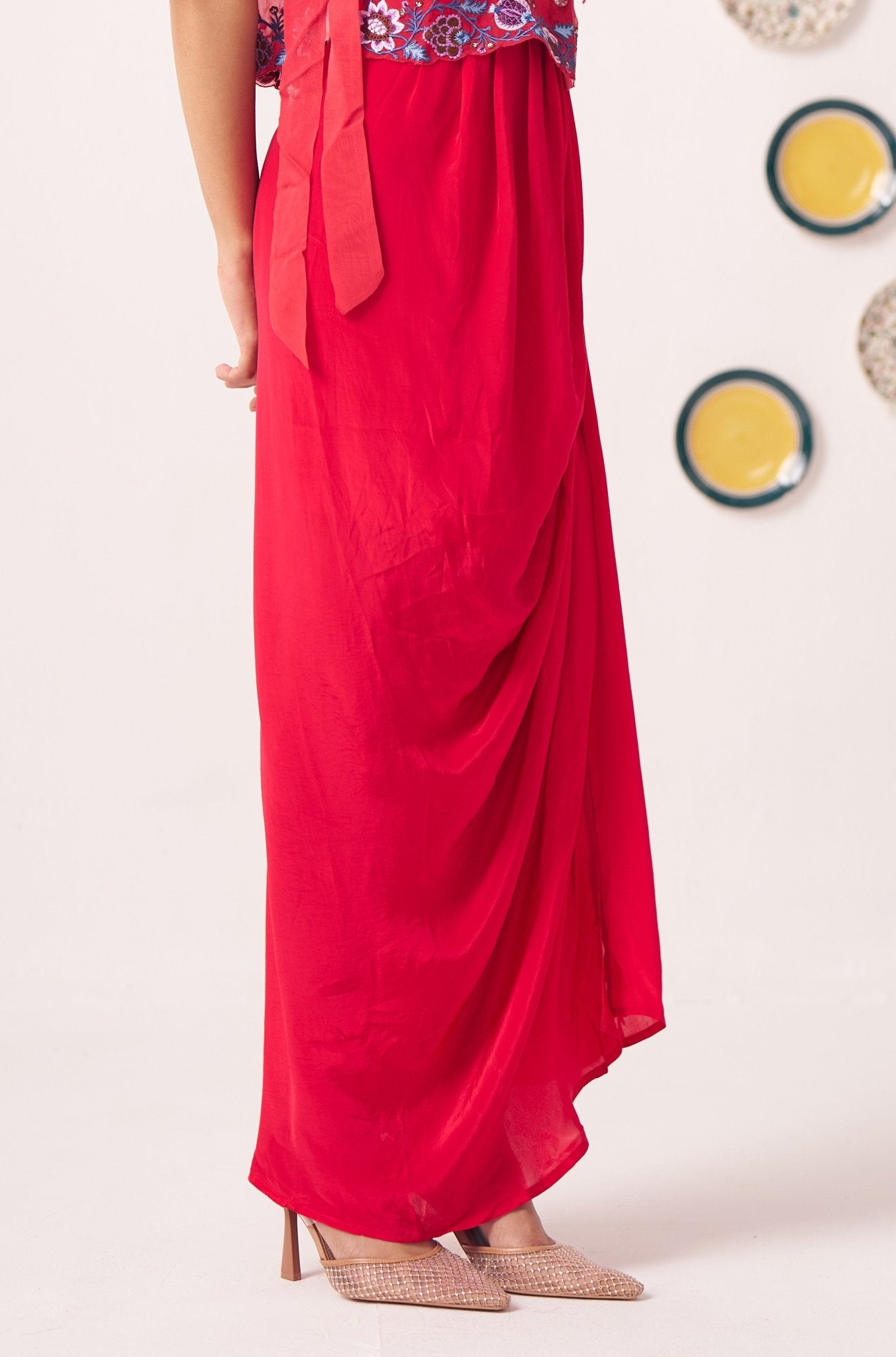 Elenya Red Draped Skirt - Western Era trousers for women