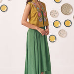 Embroidered Gold Jacket With Box pleat Strappy Dress - Western Era Dresses for women