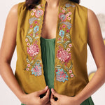 Embroidered Gold Jacket With Box pleat Strappy Dress - Western Era Dresses for women
