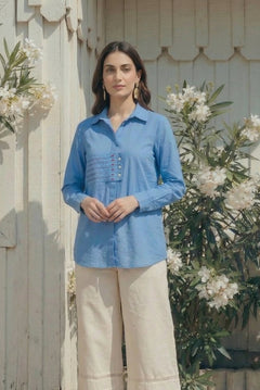 Embroidered Panel Shirt and Lace Wide Leg Pant Bundle