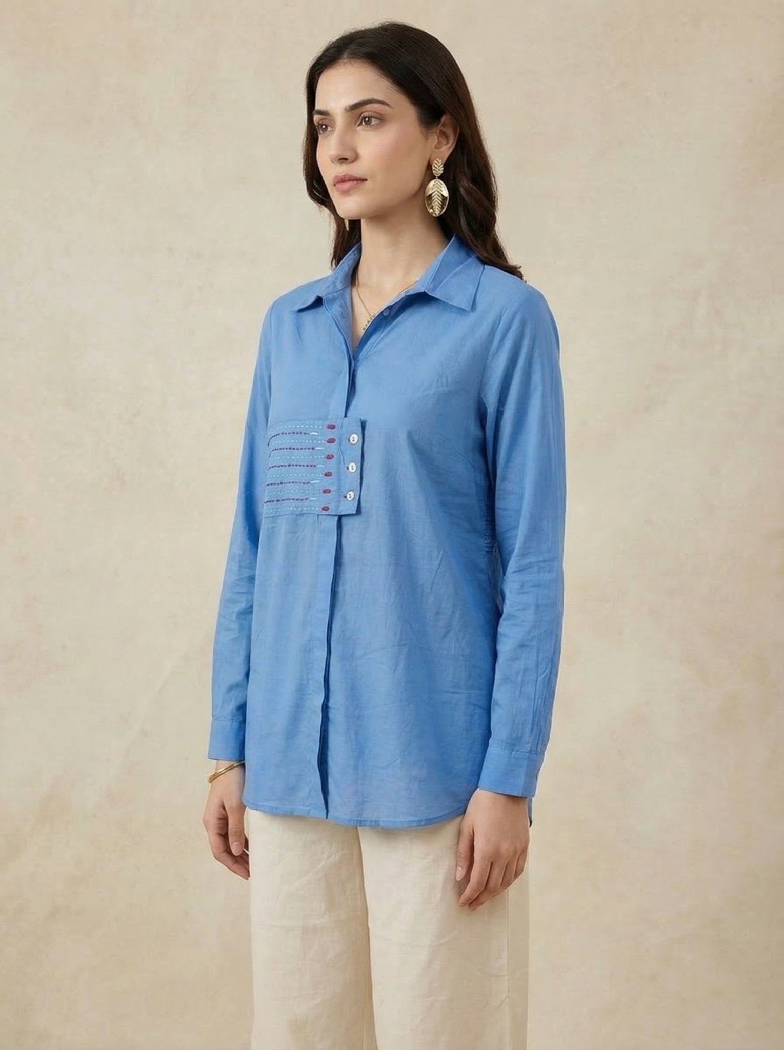 Embroidered Panel Shirt In Front And Back Design - Western Era Tops for women