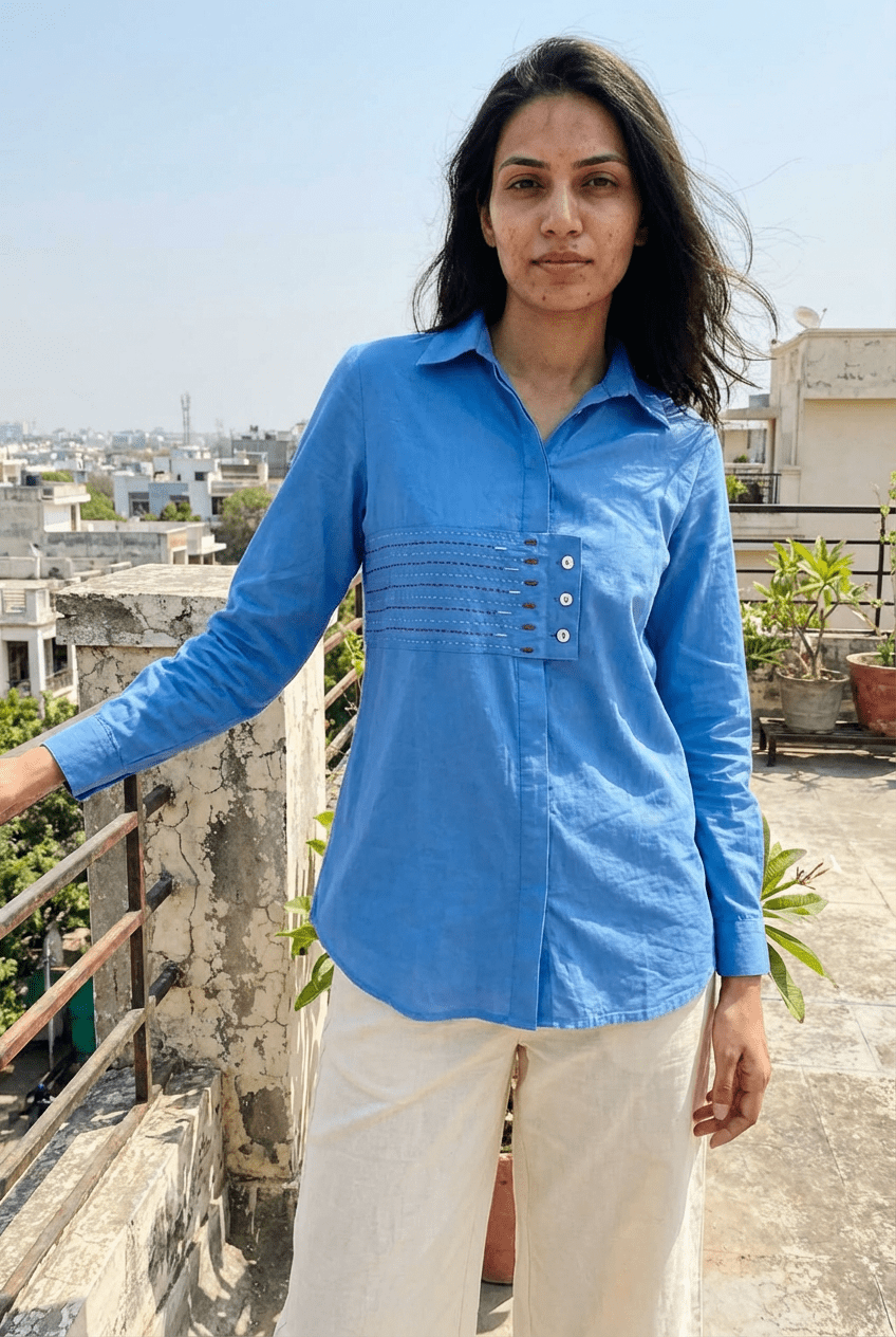 Embroidered Panel Shirt In Front And Back Design - Western Era Tops for women