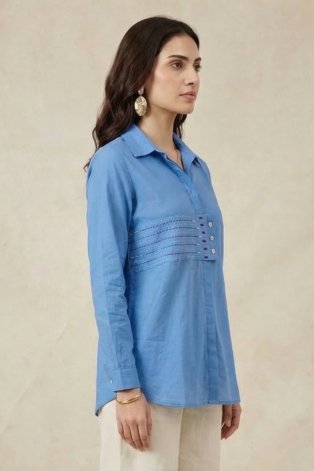 Embroidered Panel Shirt In Front And Back Design - Western Era Tops for women