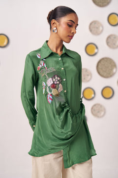 Emerald Green Embroidered Wrap Shirt - Western Era Tops for women