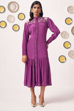 Evara Embroidered Yoke Tiered Dress