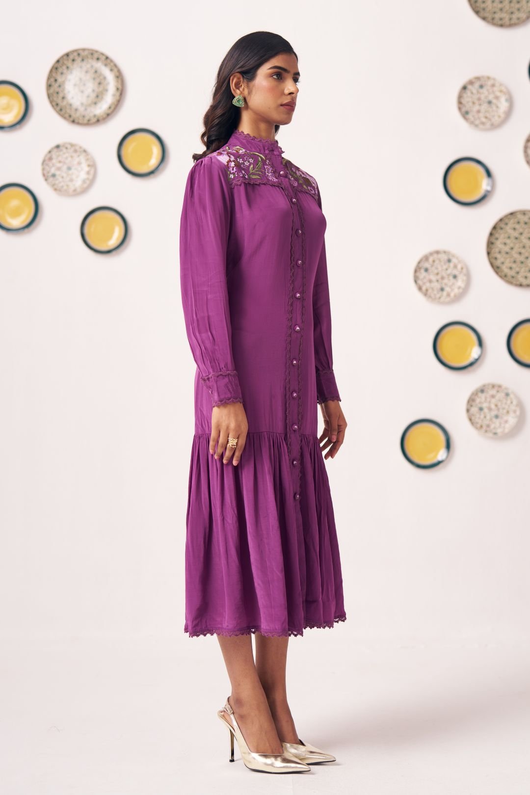 Evara Embroidered Yoke Tiered Dress - Western Era Dresses for women