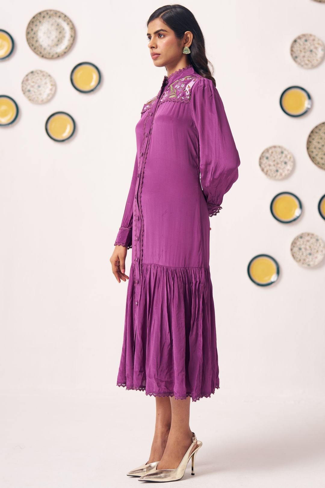 Evara Embroidered Yoke Tiered Dress - Western Era Dresses for women