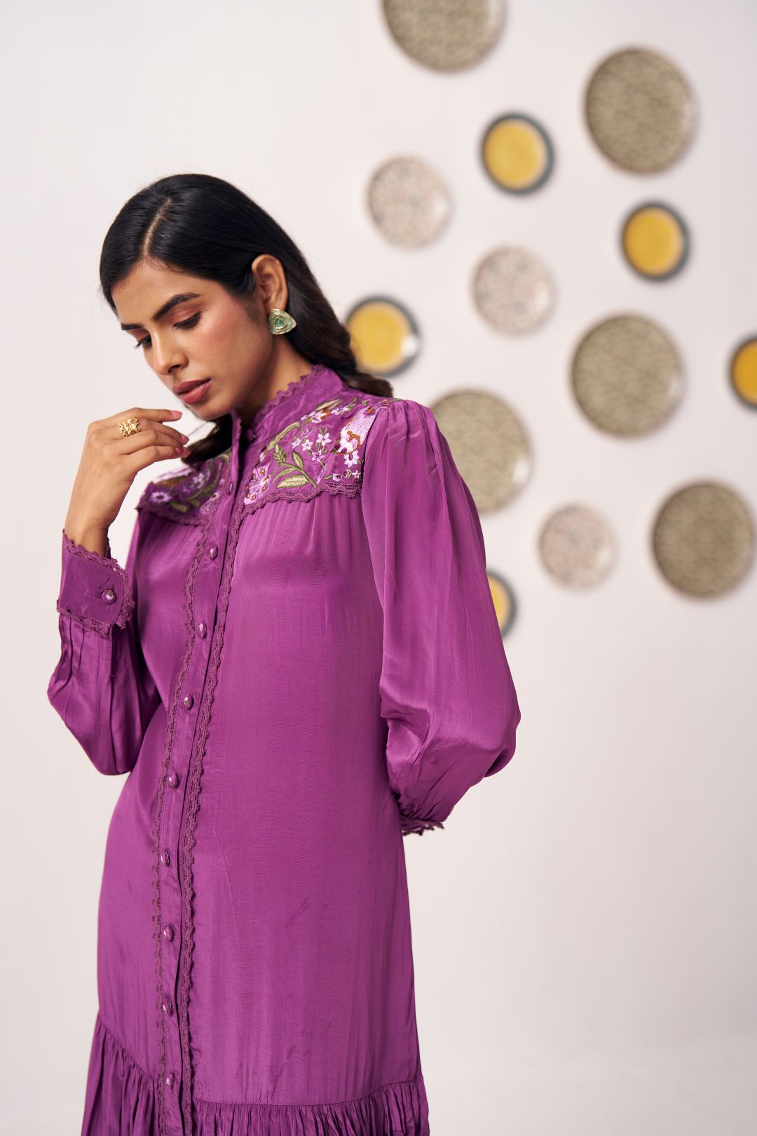 Evara Embroidered Yoke Tiered Dress - Western Era Dresses for women