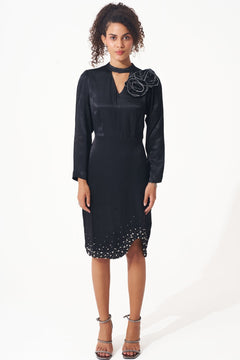 Evening Dress with 3D Flowers and Embellished Hem - Western Era Dresses for women