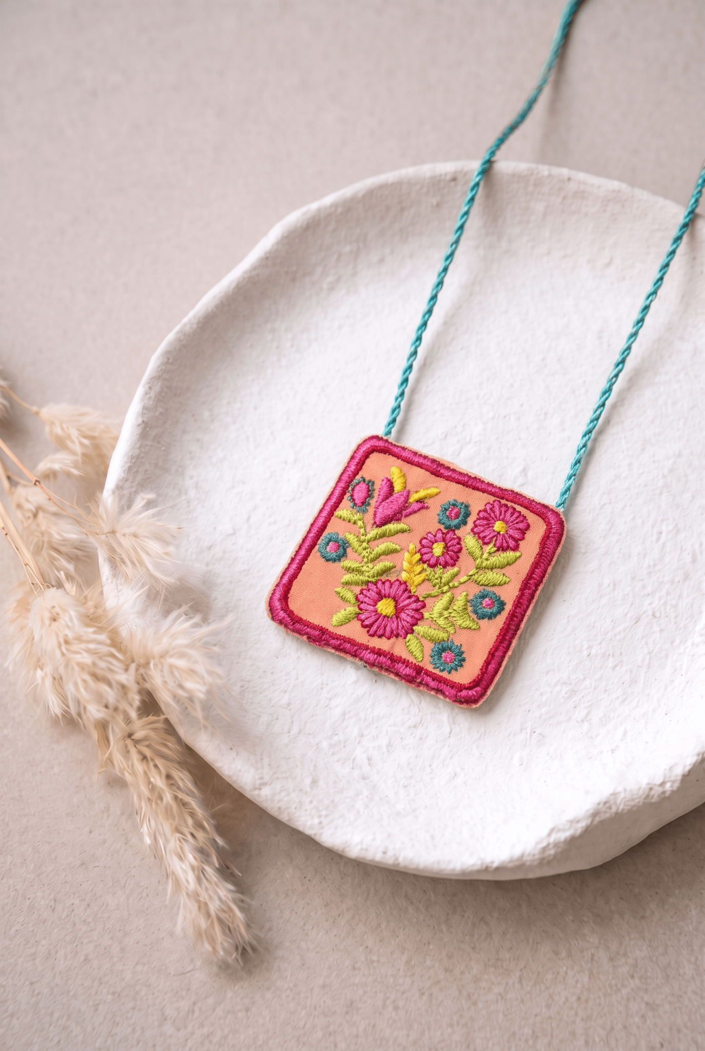 Fabric Necklace Featuring Intricate Floral Thread Embroidery In Playful Hues - Western Era Jewellery for women