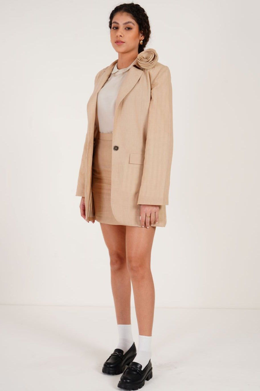 Floral Accent Beige Blazer - Western Era Tops for women